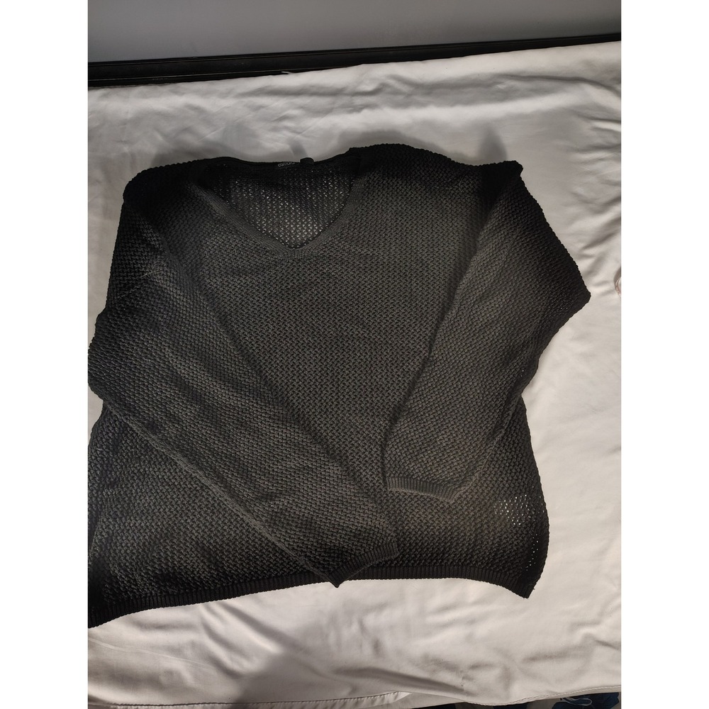 Esmara Womens Black 100% Cotton V-Neck Open Knit Sweater Size L 12/14 2035